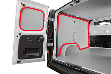 Paneles laterales interiores para furgoneta de contrachapado con polipropileno gris Volkswagen TRANSPORTER T5 -T6 FURGON 3.000 C L1-H1 P.L.C, PTAS. TRASERAS.